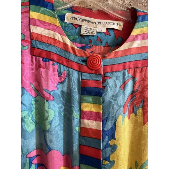 Anne Crimmins Silk Dress Vintage Colourful 80s Vibrant Long Dress Size 8 - Picture 3 of 11